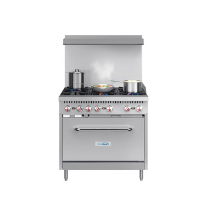 Koolmore KM-CR36-LP 36" W Stainless Steel 6 Burners with Oven Liquid Propane Commercial Range