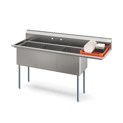 Koolmore KM-SC181814-18R3 75" W 18 Gauge Galvanized 3 Compartments Sink