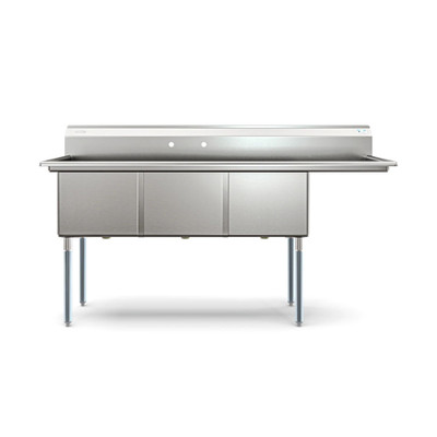Koolmore KM-SC181814-18R3 75" W 18 Gauge Galvanized 3 Compartments Sink
