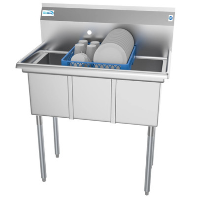 Koolmore SC101410-N3 36" W 18 Gauge Galvanized 3 Compartments Sink