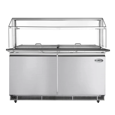 Koolmore KM-RBT-60CSFG 60.4" W Stainless Steel 12 Pans with Covers Commercial Refrigerated Prep Station - 115 Volts
