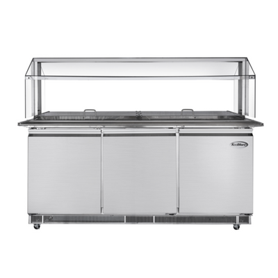 Koolmore KM-RBT-72CSFG 70.6" W Stainless Steel 15 Pans with Covers Commercial Refrigerated Prep Station - 115 Volts