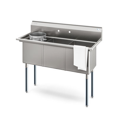 Koolmore KM-SC151514-N3 51" W 18 Gauge Galvanized 3 Compartments Sink
