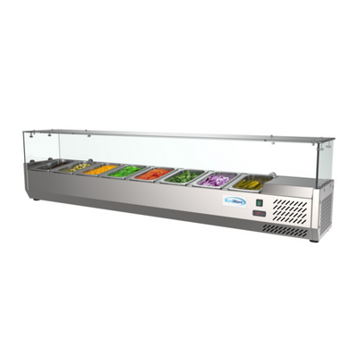 Koolmore SCDC-8P-SG 71" W Stainless Steel Double Tempered Glass Food Guard (8) 1/3 Pan Refrigerated Countertop Prep Unit - 115 Volts