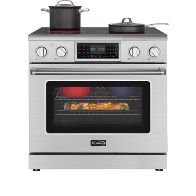 Koolmore KM-EPR-36TDP-SS 36" W x 27.5" D x 39" H Stainless Steel Self-Cleaning Professional Electric Range - 240 Volts