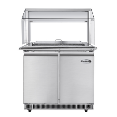 Koolmore KM-RBT-36CSFG 36.4" W Stainless Steel 6 Pans with Covers Commercial Refrigerated Prep Station - 115 Volts