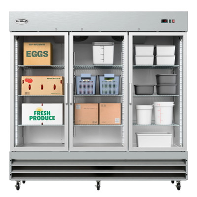 Koolmore RIR-3D-GD 72 Cu. Ft. 3 Glass Doors Stainless Steel Reach In Refrigerator - 115 Volts