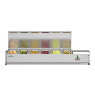 Koolmore SCDC-6P-SSL 59" W Stainless Steel Double Tempered Glass Food Guard (6) 1/3 Pan Refrigerated Countertop Prep Unit - 115 Volts