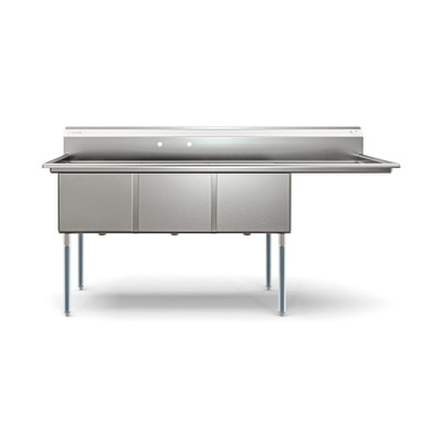 Koolmore KM-SC182414-24R3 81" W 18 Gauge Galvanized 3 Compartments Sink