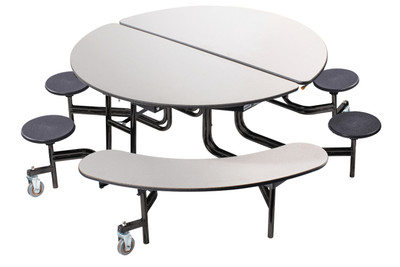 National Public Seating MTR60SB 60" W Round 14 Gauge Steel Mobile Cafeteria Table with Stools and Benches