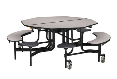 National Public Seating MTO60SB 60" W Octagon 14 Gauge Steel Mobile Cafeteria Table with Stools and Benches