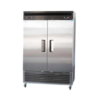 Bison BRR-46 46 Cu. Ft. Two-Section Self Closing Locking Stainless Steel Doors Reach-In Refrigerator - 115 Volts 1-Phase