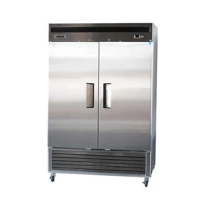 Bison BRR-46 46 Cu. Ft. Two-Section Self Closing Locking Stainless Steel Doors Reach-In Refrigerator - 115 Volts 1-Phase