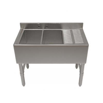 NBR Equipment UW-2-101410-48R 48" W x 18.25" D x 32.5" H Stainless Steel (3) Compartments Premium Slim-Line Underbar Sink Unit