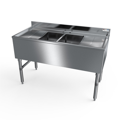 NBR Equipment UD-2-101410-48LR 48" W x 21.25" D x 32.5" H Stainless Steel (3) Compartments Premium Underbar Sink Unit