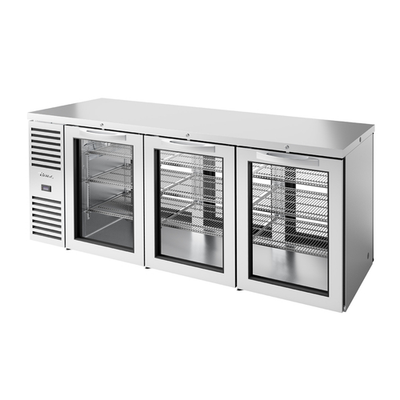 True TBR84-PTSZ1-L-S-GGG-GGG-1 84" W Stainless Steel Glass Refrigerated Back Bar Cooler