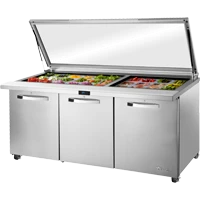 True TSSU-72-30M-B-ST-FGLID-HC~SPEC3 72.38" W Three Section SPEC SERIES® Mega Top Sandwich/Salad Unit - 115 Volts