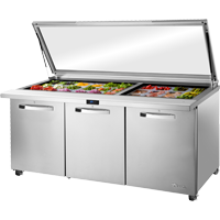 True TSSU-72-30M-B-ST-FGLID-HC~SPEC3 72.38" W Three Section SPEC SERIES® Mega Top Sandwich/Salad Unit - 115 Volts
