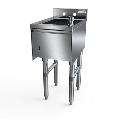 NBR Equipment UW-1-1012-1218-TDV 12.5" W x 18.25" D x 32.5" H Stainless Steel (1) Compartment Premium Slim-Line Underbar Hand Sink