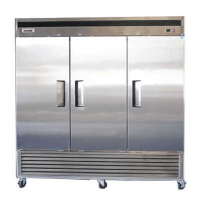 Bison BRF-71 71 Cu. Ft. Three-Section Self Closing Locking Stainless Steel Doors Reach-In Freezer - 220 Volts 1-Phase