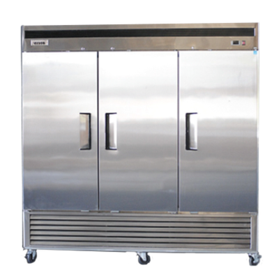 Bison BRF-71 71 Cu. Ft. Three-Section Self Closing Locking Stainless Steel Doors Reach-In Freezer - 220 Volts 1-Phase