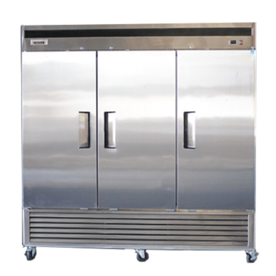 Bison BRF-71 71 Cu. Ft. Three-Section Self Closing Locking Stainless Steel Doors Reach-In Freezer - 220 Volts 1-Phase
