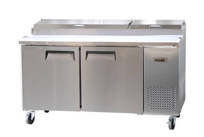 Bison BPT-67 20 Cu. Ft. Two-Section Self Closing Stainless Steel Door Pizza Prep Unit - 115 Volts 1-Phase