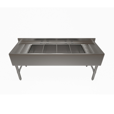 NBR Equipment UD-4-101410-84LR 84" W x 21.25" D x 32.5" H Stainless Steel (3) Compartments Premium Underbar Sink Unit