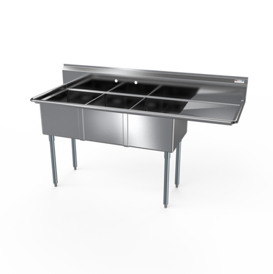 NBR Equipment 3SG-151514R24 71.5" W x 20.5" D x 43.75" H Stainless Steel 3 Compartment Economy Sink