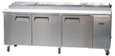 Bison BPT-93 26 Cu. Ft. Three-Section Self Closing Stainless Steel Door Pizza Prep Unit - 115 Volts 1-Phase