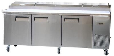 Bison BPT-93 26 Cu. Ft. Three-Section Self Closing Stainless Steel Door Pizza Prep Unit - 115 Volts 1-Phase
