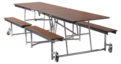 National Public Seating MTFB10 30" W x 121" D x 29" H Rectangle 14 Gauge Steel Mobile Cafeteria Table with Benches