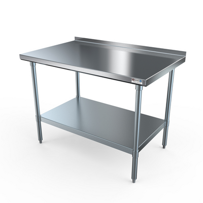 NBR Equipment TG-6024R 60"W x 24"D x 37.25"H Stainless Steel Top Galvanized Steel Legs 1.5" Rear Up-Turn Economy Work Table