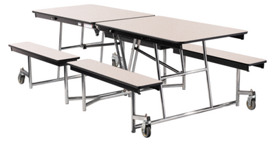 National Public Seating MTFB8 30&quot; W x 97&quot; D x 29&quot; H Rectangle 14 Gauge Steel Mobile Cafeteria Table with Benches