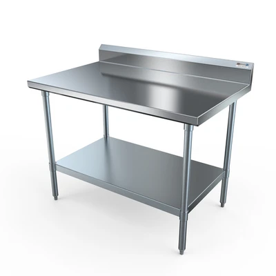 NBR Equipment TG-2424R5 24"W x 24"D x 40.75"H Stainless Steel Top Galvanized Steel Legs with 5"H Backsplash Premium Work Table