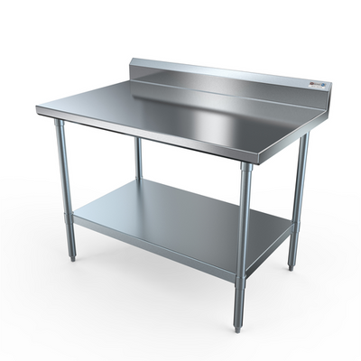 NBR Equipment TG-2424R5 24"W x 24"D x 40.75"H Stainless Steel Top Galvanized Steel Legs with 5"H Backsplash Premium Work Table