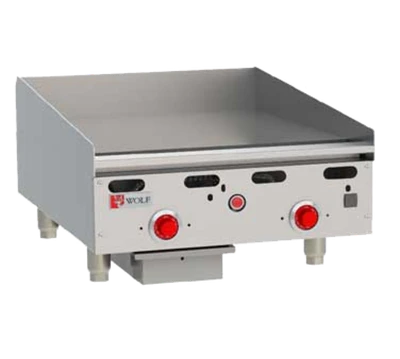 Wolf ASA24-30-LP 24" W Stainless Steel Liquid Propane Countertop Gas Heavy Duty Griddle - 54,000 BTU