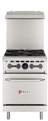 Wolf WX24-4BP-QS-COMMANDER 24" W Stainless Steel 4 Burners Liquid Propane WX Series Restaurant Range - 143,000 BTU