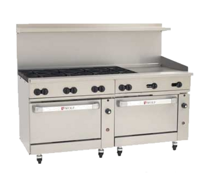 Wolf C72CC-8B24GT-NG 72" W 8 Burners Natural Gas Challenger XL Restaurant Range - 350,000 BTU