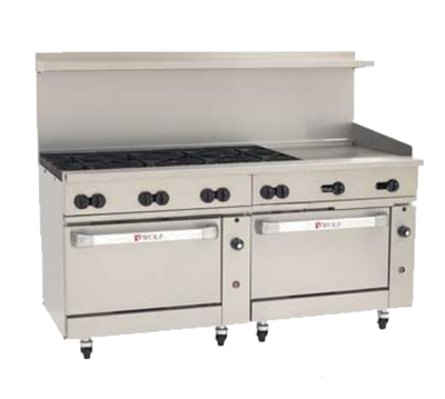 Wolf C72CC-8B24GT-NG 72" W 8 Burners Natural Gas Challenger XL Restaurant Range - 350,000 BTU