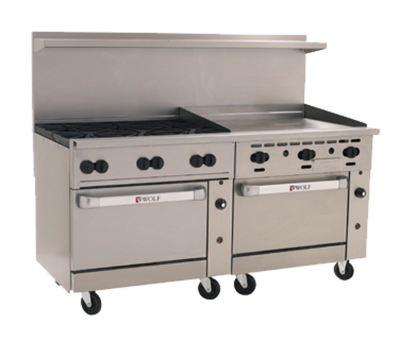 Wolf C72SS-6B36GT-LP 72" W 6 Burners Natural Gas Challenger XL Restaurant Range - 310,000 BTU