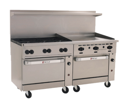 Wolf C72SS-6B36GT-LP 72" W 6 Burners Natural Gas Challenger XL Restaurant Range - 310,000 BTU
