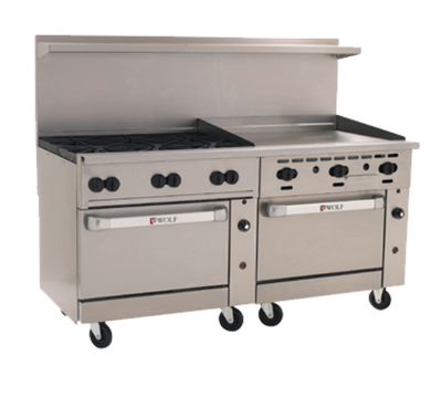 Wolf C72SS-6B36GT-LP 72" W 6 Burners Natural Gas Challenger XL Restaurant Range - 310,000 BTU