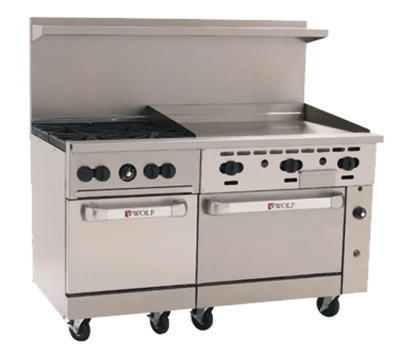 Wolf C60SS-4B36G-NG 60" W 4 Burners Natural Gas Challenger XL Restaurant Range - 238,000 BTU