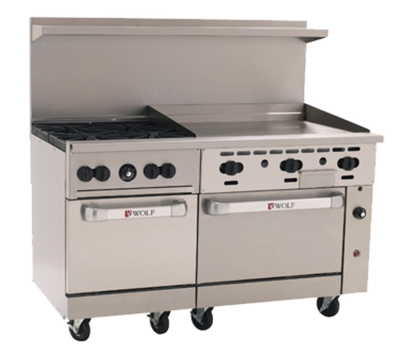 Wolf C60SS-4B36G-NG 60" W 4 Burners Natural Gas Challenger XL Restaurant Range - 238,000 BTU