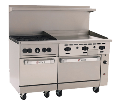 Wolf C60SS-4B36G-NG 60" W 4 Burners Natural Gas Challenger XL Restaurant Range - 238,000 BTU