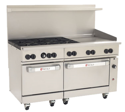Wolf C60SC-6B24G-NG 60" W 6 Burners Natural Gas Challenger XL Restaurant Range - 268,000 BTU