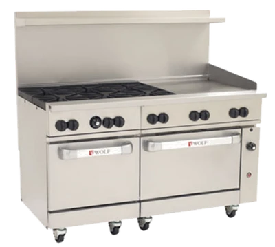 Wolf C60SS-6B24GT-NG 60" W 4 Burners Natural Gas Challenger XL Restaurant Range - 278,000 BTU