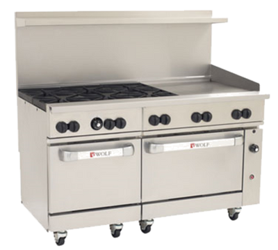 Wolf C60SS-6B24GT-NG 60" W 4 Burners Natural Gas Challenger XL Restaurant Range - 278,000 BTU