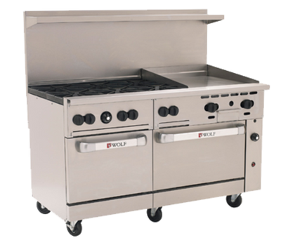 Wolf C60SS-6B24G-QS-COMMANDER-LP 60" W 6 Burners Natural Gas Challenger XL Restaurant Range - 278,000 BTU